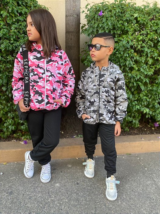 Casaco Corta Vento Camuflado Rosa