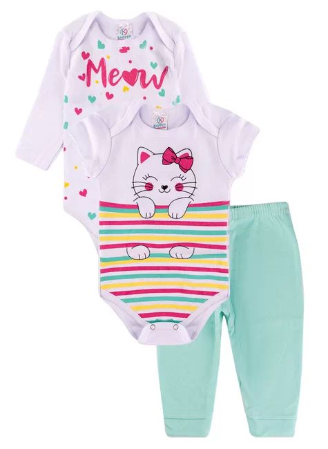 Kit Body 3 peças Bebê Menina Gato Meow