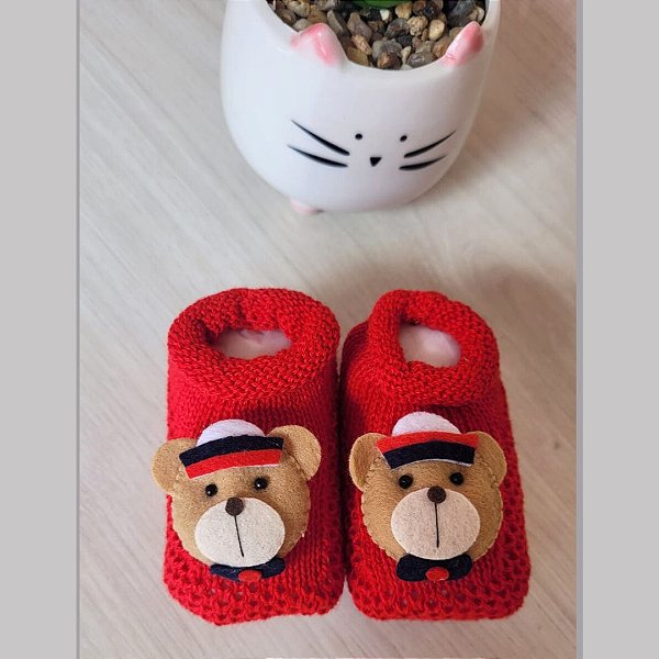 Sapatinho Bebê Tricot Urso Marinheiro Vermelho