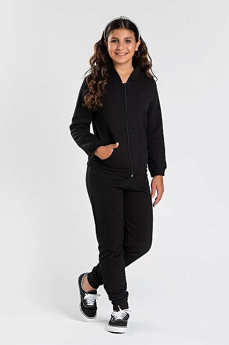 Conjunto Moletom Infantil Unissex Jaqueta Preta