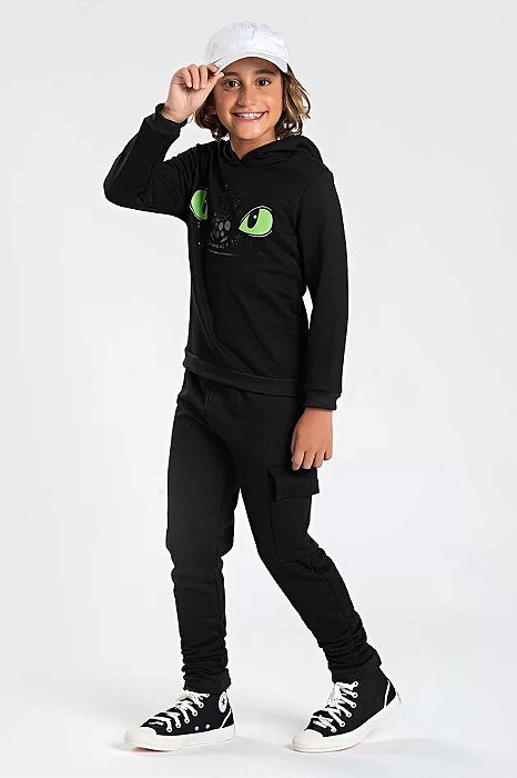 Conjunto Moletom Infantil Menino Dragon Preto