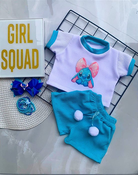 Conjunto Cropped Infantil Stich Azul