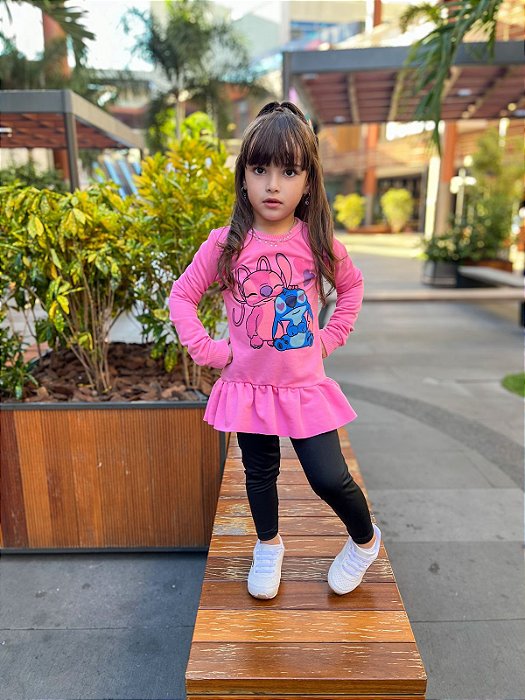 Conjunto Infantil Leggin Stich Rosa