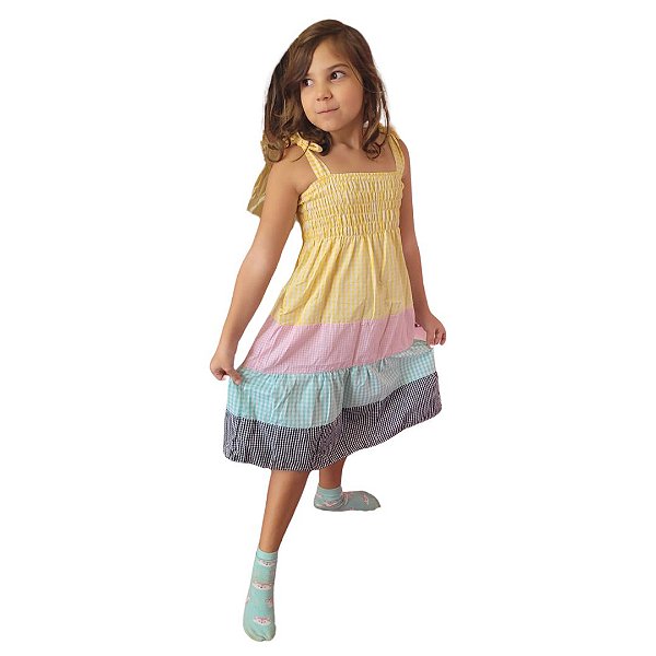 Vestido Infantil Mini Xadrez Arco Íris