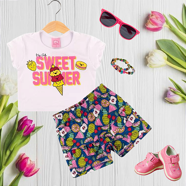 Conjunto Infantil Verão Menina Sweet Summer Branco