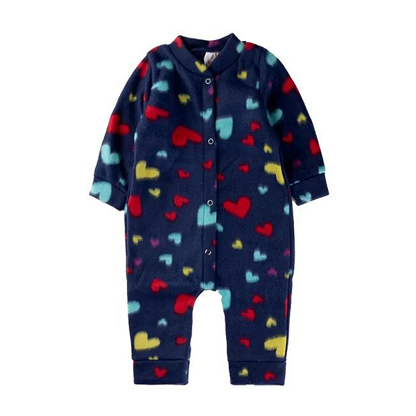 Macacão Bebê Plush Corações Marinho