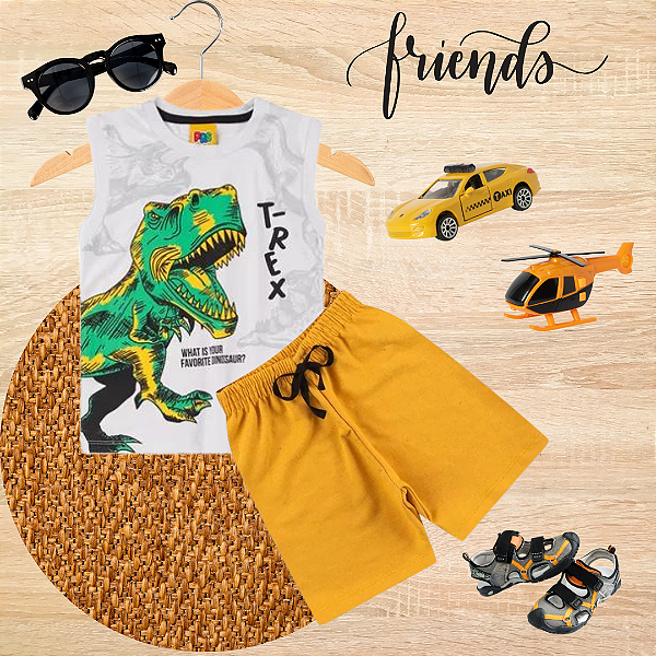 Conjunto Infantil Regata Menino T-Rex Branco