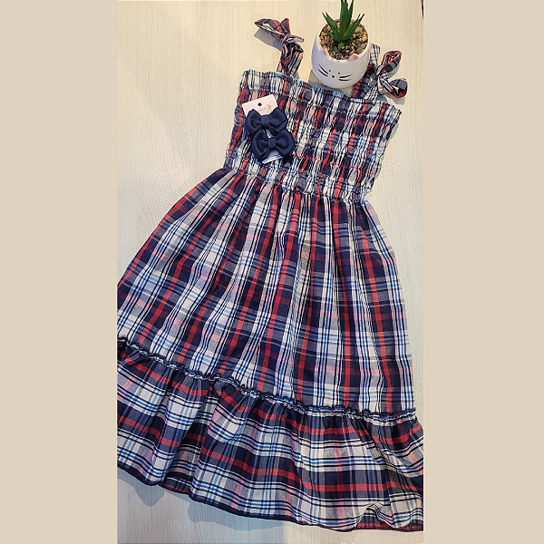 Vestido Xadrez Infantil Azul