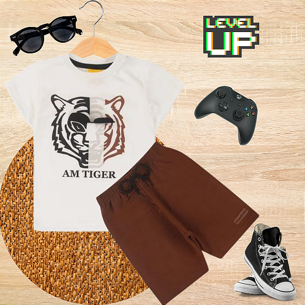 Conjunto Infantil Menino Tigre Óculos