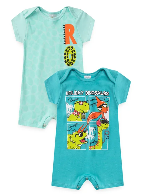 Kit c/ 2 Macacões Verão Bebê Menino Dino Acqua