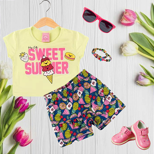 Conjunto Infantil Verão Menina Sweet Summer Amarelo