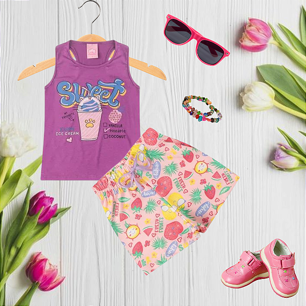 Conjunto Infantil Menina Regata Sweet Roxo