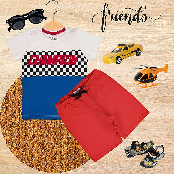 Conjunto Infantil Verão Menino Champion Bandeirada