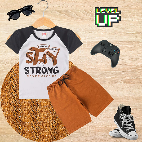 Conjunto Infantil Verão Menino Stay Strong Branco