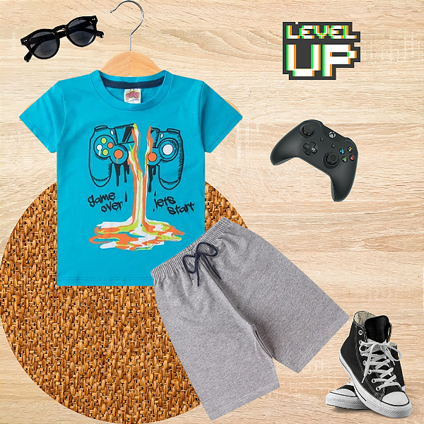Conjunto Infantil Verão Menino Video Game Hawai