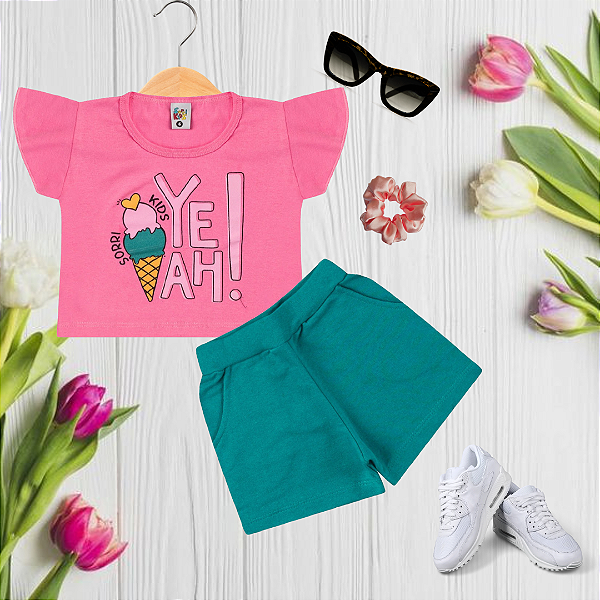 Conjunto Infantil Menina Yeah! Rosa Escuro