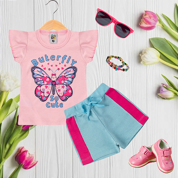 Conjunto Infantil Menina Buterfly Rosa