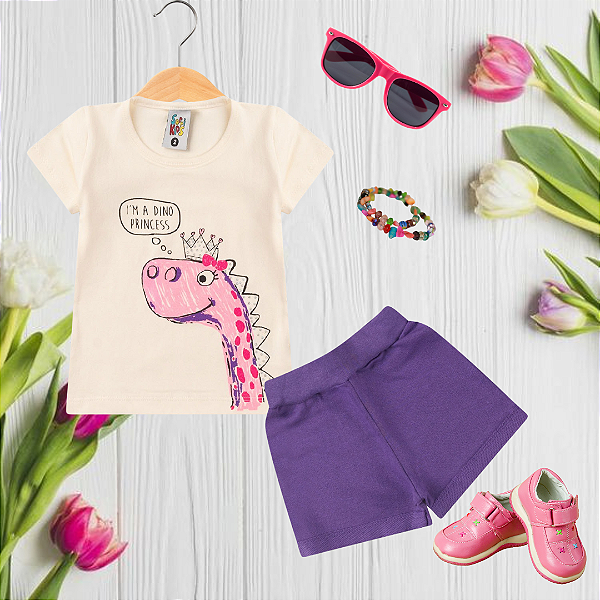 Conjunto Infantil Menina Dino Princess Roxo