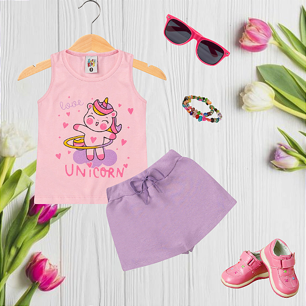 Conjunto Infantil Menina Unicorn Rosa