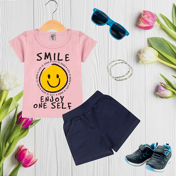 Conjunto Infantil Menina Smile Enjoy Rosa Claro
