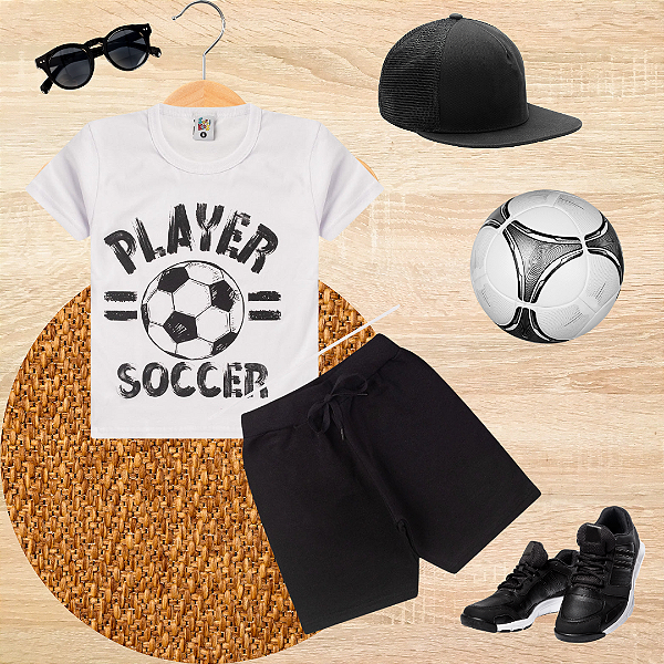 Conjunto Infantil Verão Menino Player Soccer Preto