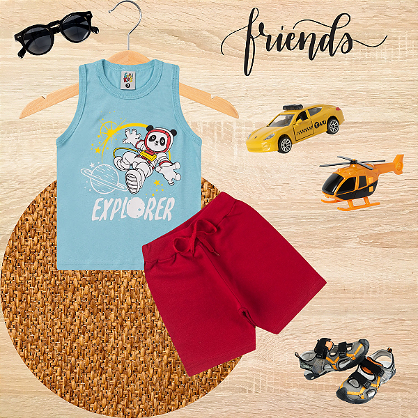 Conjunto Infantil Verão Menino Panda Explorer Azul