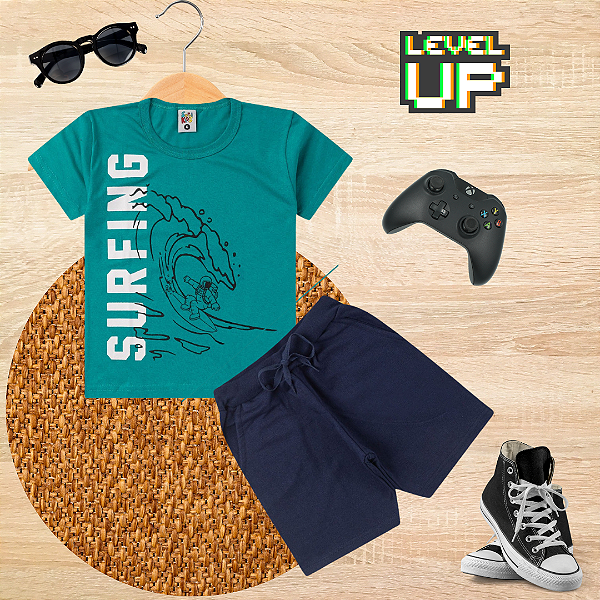 Conjunto Infantil Verão Menino Surfing Verde