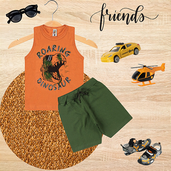 Conjunto Infantil Verão Menino Roaring Dinossaur