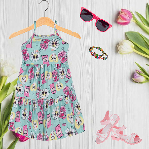 Vestido Infantil Verão Gato Girassol