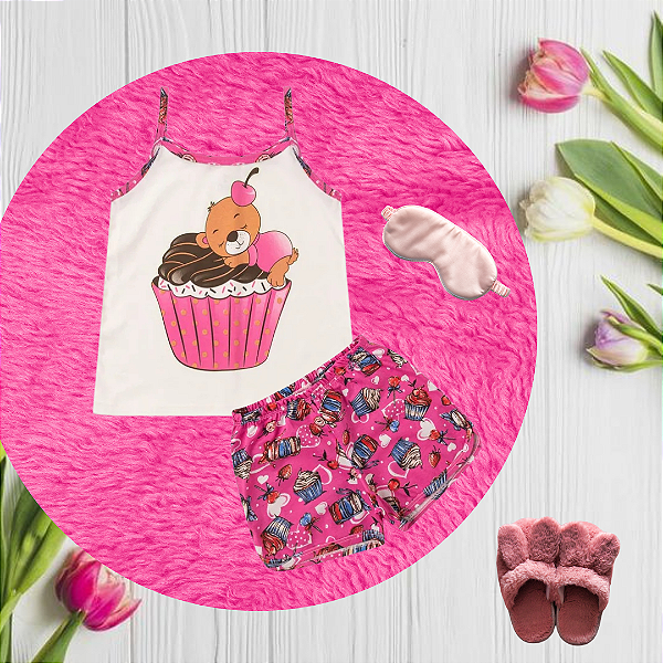 Pijama Infantil Cupcake Rosa