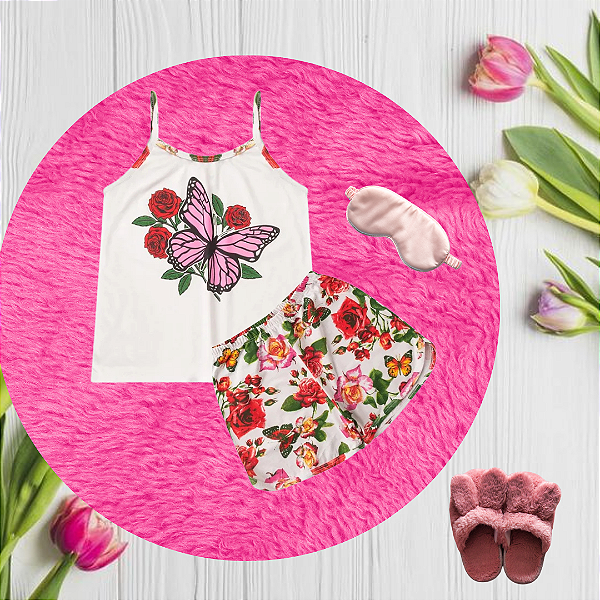 Pijama Alça Flores e Borboleta