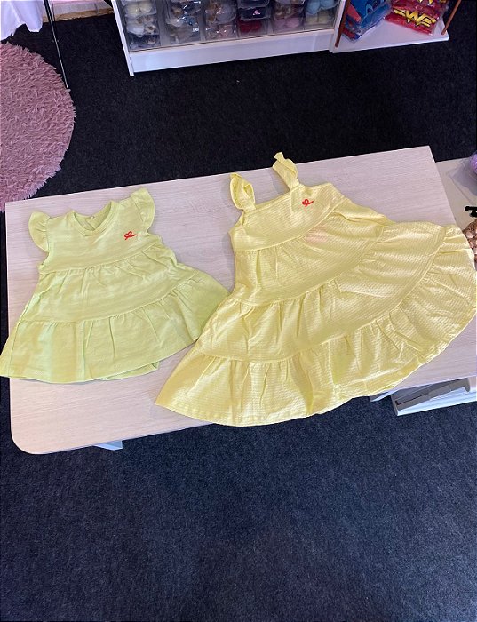Vestido Regata Babados Malha Pipoquinha Amarelo