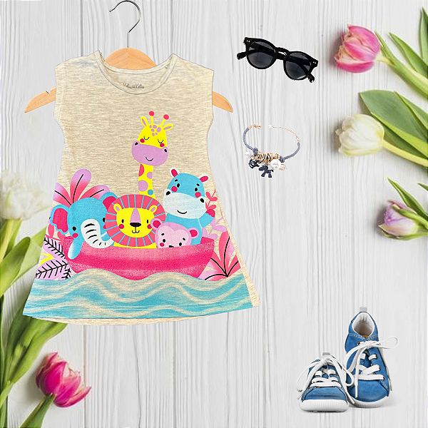 Vestido Bote de Bichinhos Cinza