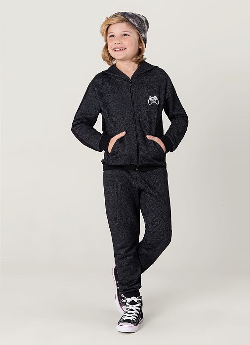 Conjunto Moletom Infantil Menino Jaqueta Gamer Preto