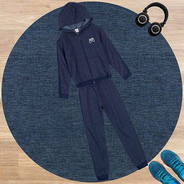 Conjunto Moletom Infantil Menino Jaqueta Gamer Azul