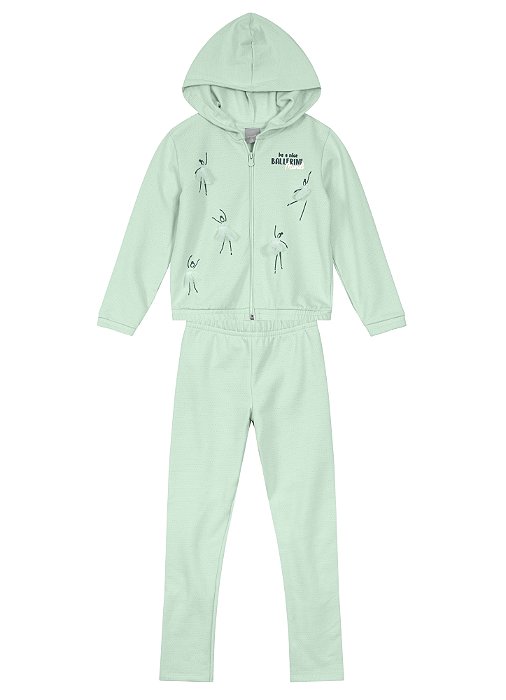 Conjunto Moletom Infantil Menina Jaqueta Bailarina Verde Água