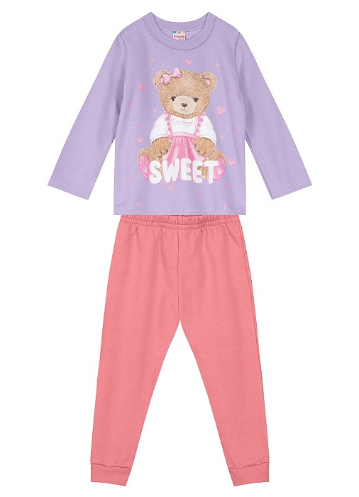 Conjunto Moletom Infantil Menina Ursinha Lilás