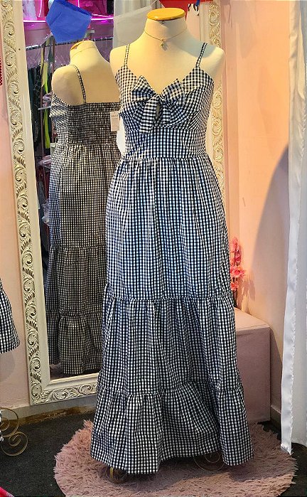 Vestido Aurora Adulto Xadrez Longo Preto e Branco