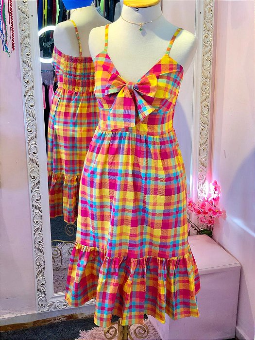 Vestido Aurora Adulto Xadrez Candy Midi
