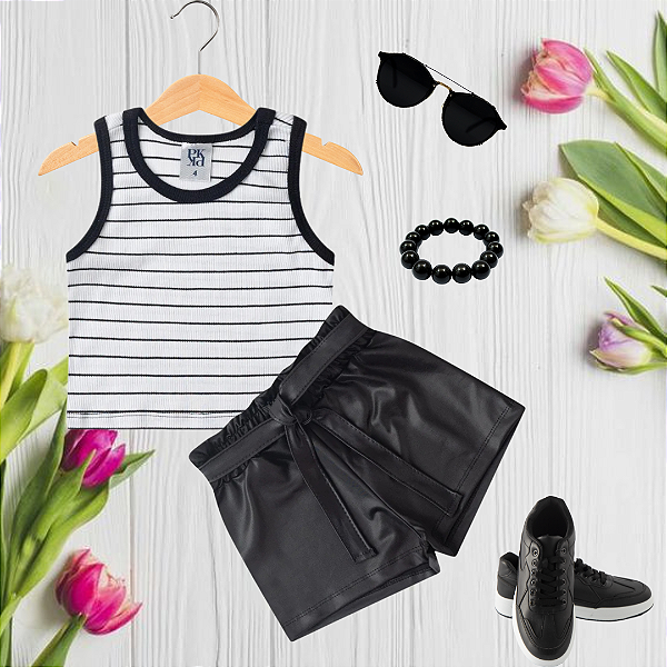 Conjunto infantil Menina Cirrê preto e Branco