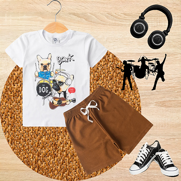 Conjunto Infantil Verão Dog Rock Marrom