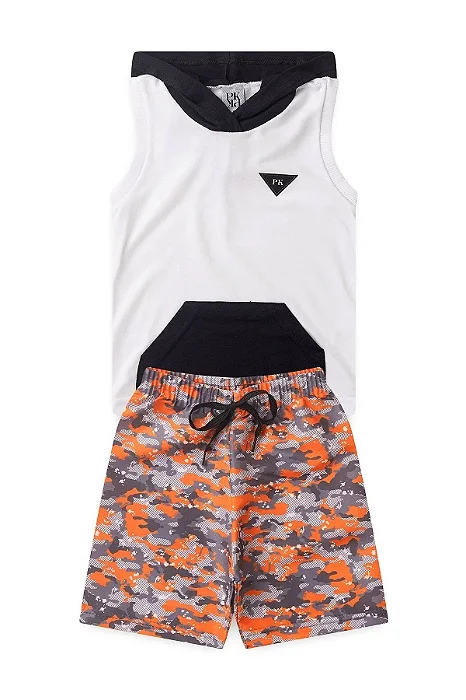 Conjunto Infantil Menino Camuflado c/ Capuz Branco