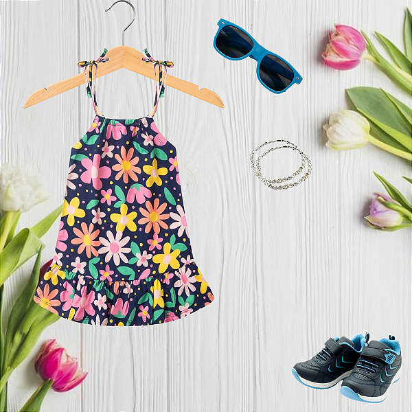 Vestido Infantil Menina Floral Azul