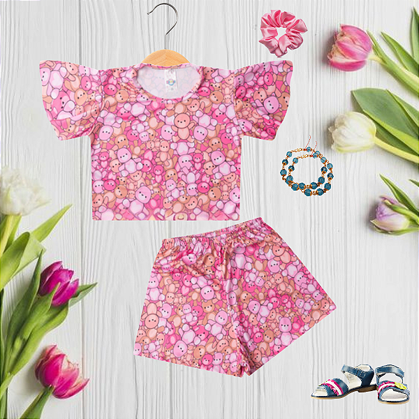 Conjunto Infantil Verão Menina Ursinhas Cute