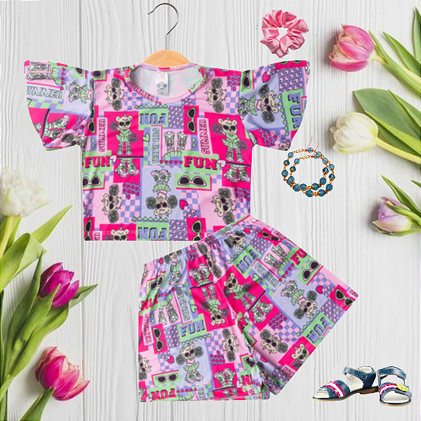 Conjunto Infantil Verão Menina Ursinha Lider de Torcida