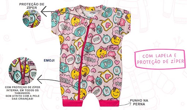 Macacão Bebê Menina Curto Carinha De Emoji