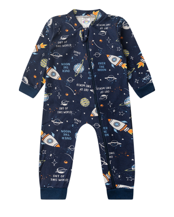 Macacão Bebê Menino Longo Galáxia Azul