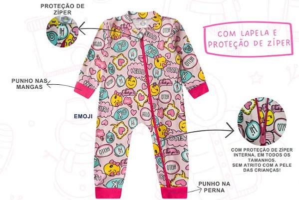 Macacão Bebê Menina Longo Carinha De Emoji
