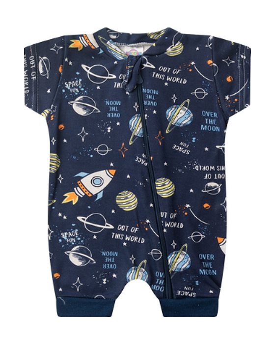 Macacão Bebê Menino Curto Galáxia Azul