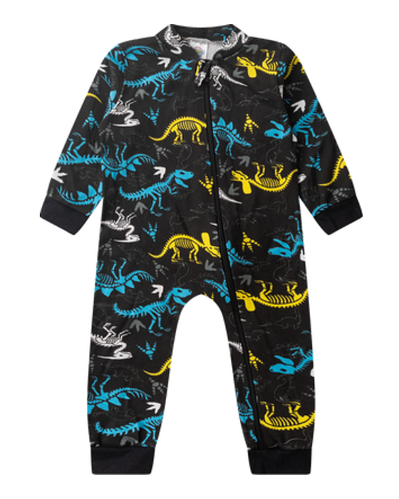 Macacão Bebê Menino Longo Dinossauros Preto